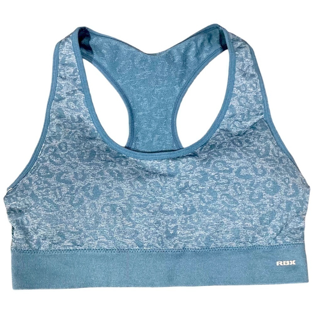 RBX Active Green Leopard Cheetah Racerback Sports Bra Removable Pads Large
